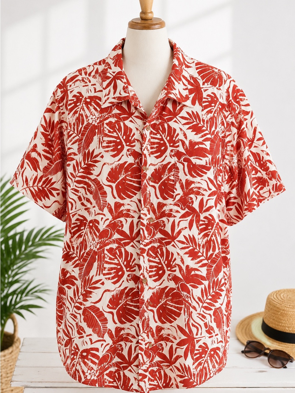Paisley & Gray Tropical Parrot Button-Up Shirt | Men’s 3XL Slim Fit